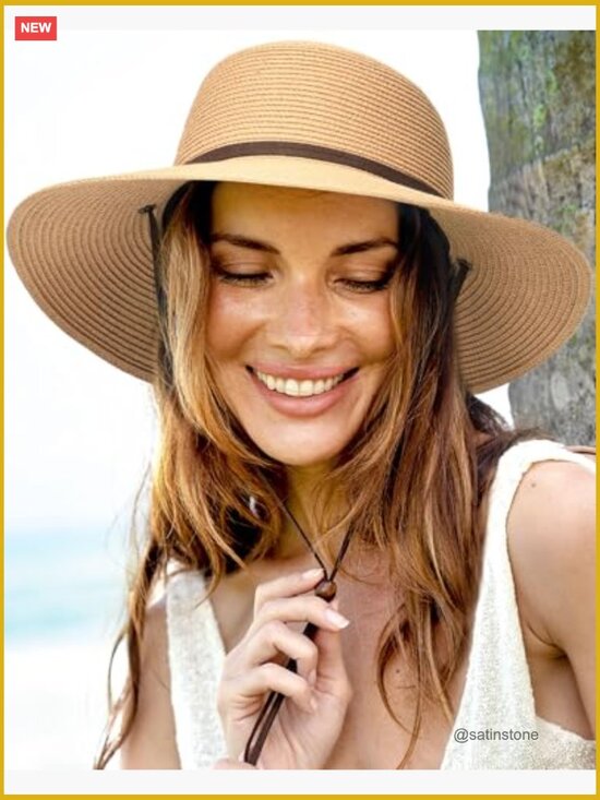 Wide Brim Sun Hat with Wind Lanyard UPF 50+ Summer Straw Hat main image 7